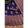 Generic Women's Soft Lichi Silk Printed Saree With Unstitched Blouse 5.5Mtr (Navy Blue)