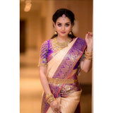 Generic Women's Soft Lichi Silk Printed Saree With Unstitched Blouse 5.5Mtr (Purple)