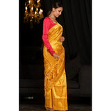 Generic Women's Soft Lichi Silk Woven Saree With Unstitched Blouse 5.5Mtr (Yellow)
