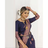 Generic Women's Soft Lichi Silk Printed Saree With Unstitched Blouse 5.5Mtr (Navy Blue)