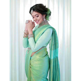 Generic Women's Soft Lichi Silk Printed Saree With Unstitched Blouse 5.5Mtr (Light Green)