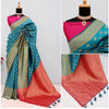 Generic Women's Banarasi Printed Saree With Unstitched Blouse 5.5Mtr (Aqua Blue)