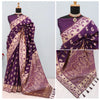 Generic Women's Satin Printed Saree With Unstitched Blouse 5.5Mtr (Purple)