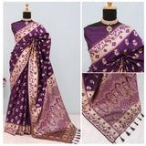 Generic Women's Satin Printed Saree With Unstitched Blouse 5.5Mtr (Purple)