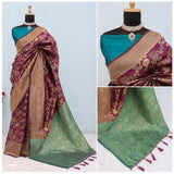 Generic Women's Banarasi Printed Saree With Unstitched Blouse 5.5Mtr (Purple)