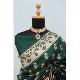 Generic Women's Satin Printed Saree With Unstitched Blouse 5.5Mtr (Green)