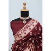Generic Women's Satin Printed Saree With Unstitched Blouse 5.5Mtr (Brown)