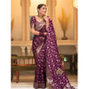 Generic Women's Silk Woven Kanjivaram Saree With Unstitched Blouse (5.5Mtr, Dark Purple)