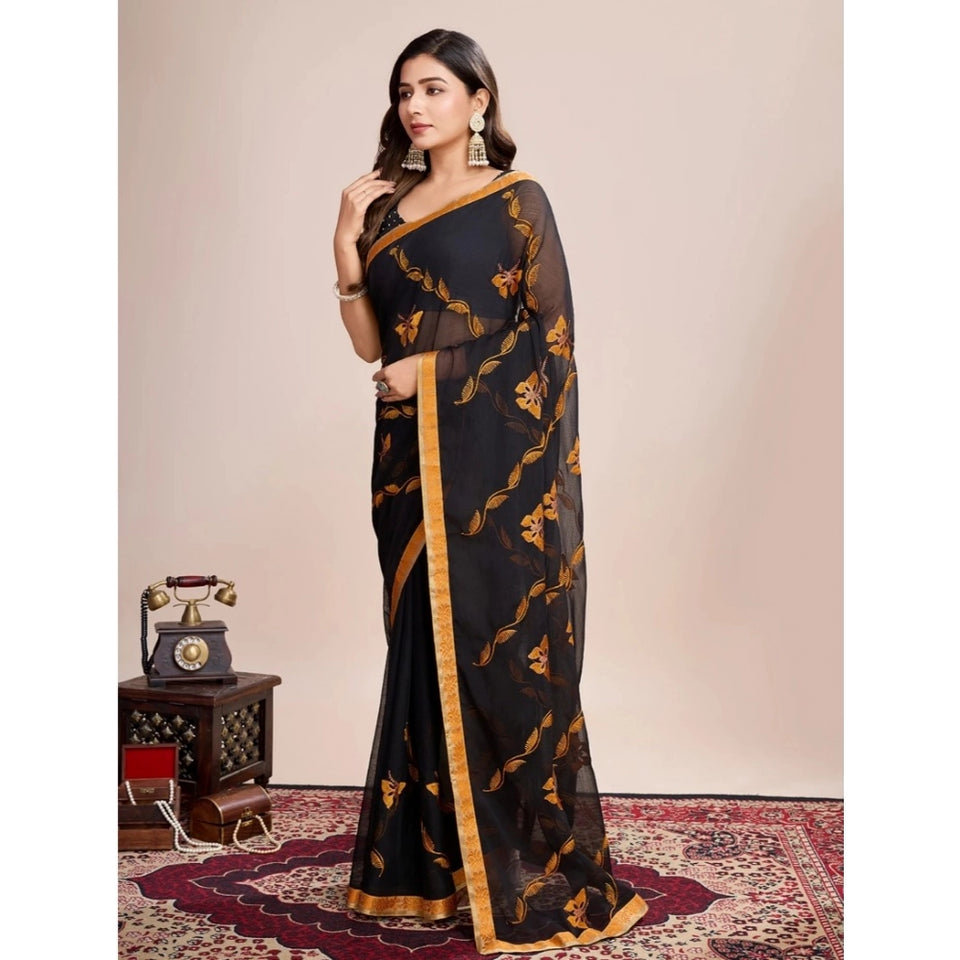 Generic Women's Georgette Printed  Saree With Unstitched Blouse (5.5Mtr, Orange)