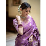 Generic Women's Art Silk Embellished Kanjivaram Saree With Unstitched Blouse (5.5Mtr, Lavender)