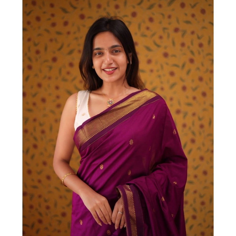 Generic Women's Silk Blend Self Design Bollywood Saree With Unstitched Blouse (5.5Mtr, Purple)