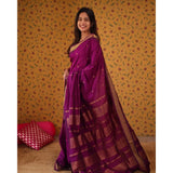 Generic Women's Silk Blend Self Design Bollywood Saree With Unstitched Blouse (5.5Mtr, Purple)