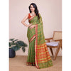 Generic Women's Cotton Silk Checkered Kota Doria Saree With Unstitched Blouse (5.5Mtr, Mehendi)