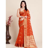 Generic Women's Silk Blend Printed Banarasi Saree With Unstitched Blouse (5.5Mtr, Red)