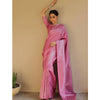 Generic Women's Silk Blend Woven Kanjivaram Saree With Unstitched Blouse (5.5Mtr, Pink)
