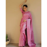 Generic Women's Silk Blend Woven Kanjivaram Saree With Unstitched Blouse (5.5Mtr, Pink)