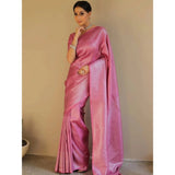 Generic Women's Silk Blend Woven Kanjivaram Saree With Unstitched Blouse (5.5Mtr, Pink)