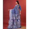 Generic Women's Cotton Silk Printed Saree With Unstitched Blouse 5.5Mtr (Blue)