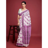 Generic Women's Jamdani Cotton Silk Printed Saree With Unstitched Blouse 5.5Mtr (Wine)