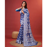 Generic Women's Cotton Silk Printed Saree With Unstitched Blouse 5.5Mtr (Blue)
