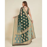 Generic Women's Soft Organza Silk Weaving Design Saree With Unstitched Blouse 5.5Mtr (Green)