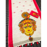 Generic Women's linen Digital Print Saree With Unstitched Blouse 5.5Mtr (White)