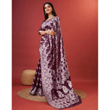 Generic Women's Cotton Silk Printed Saree With Unstitched Blouse 5.5Mtr (Purple)