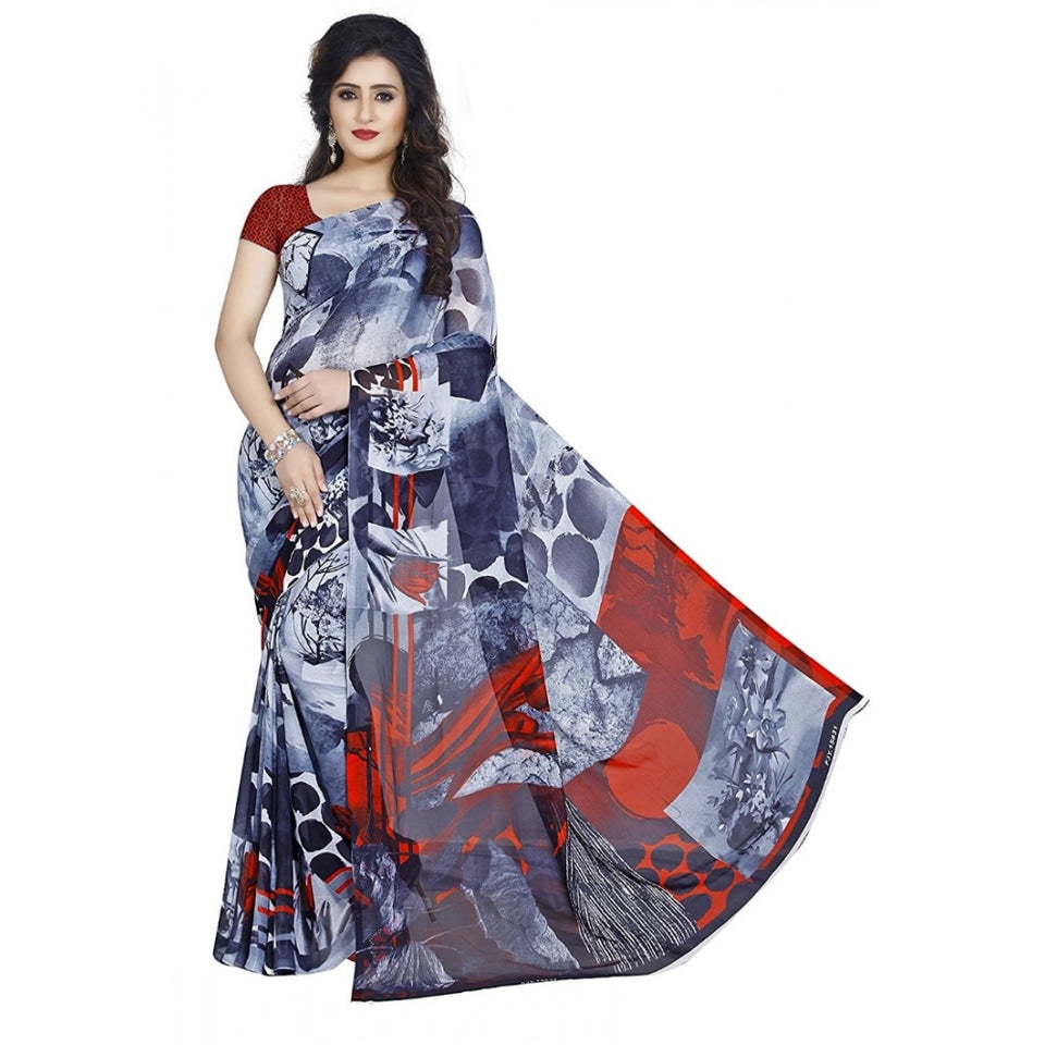 Generic Women's Faux Georgette Printed Saree With Unstitched Blouse 5.5Mtr (Black)