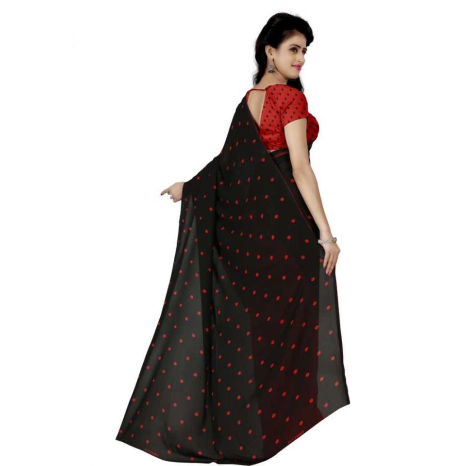 Generic Women's Faux Georgette Printed Saree With Unstitched Blouse 5.5Mtr (Red black)