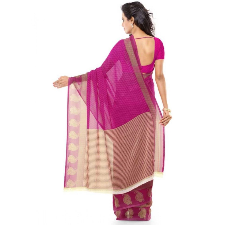 Generic Women's Faux Georgette Printed Saree With Unstitched Blouse 5.5Mtr (Pink)