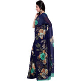 Generic Women's Faux Georgette Printed Saree With Unstitched Blouse 5.5Mtr (Blue)