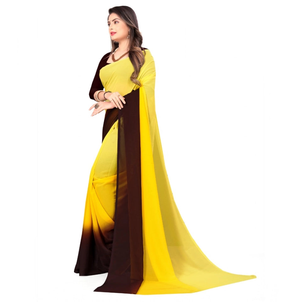 Generic Women's Georgette Solid Saree With Unstitched Blouse 5.5Mtr (Yellow)