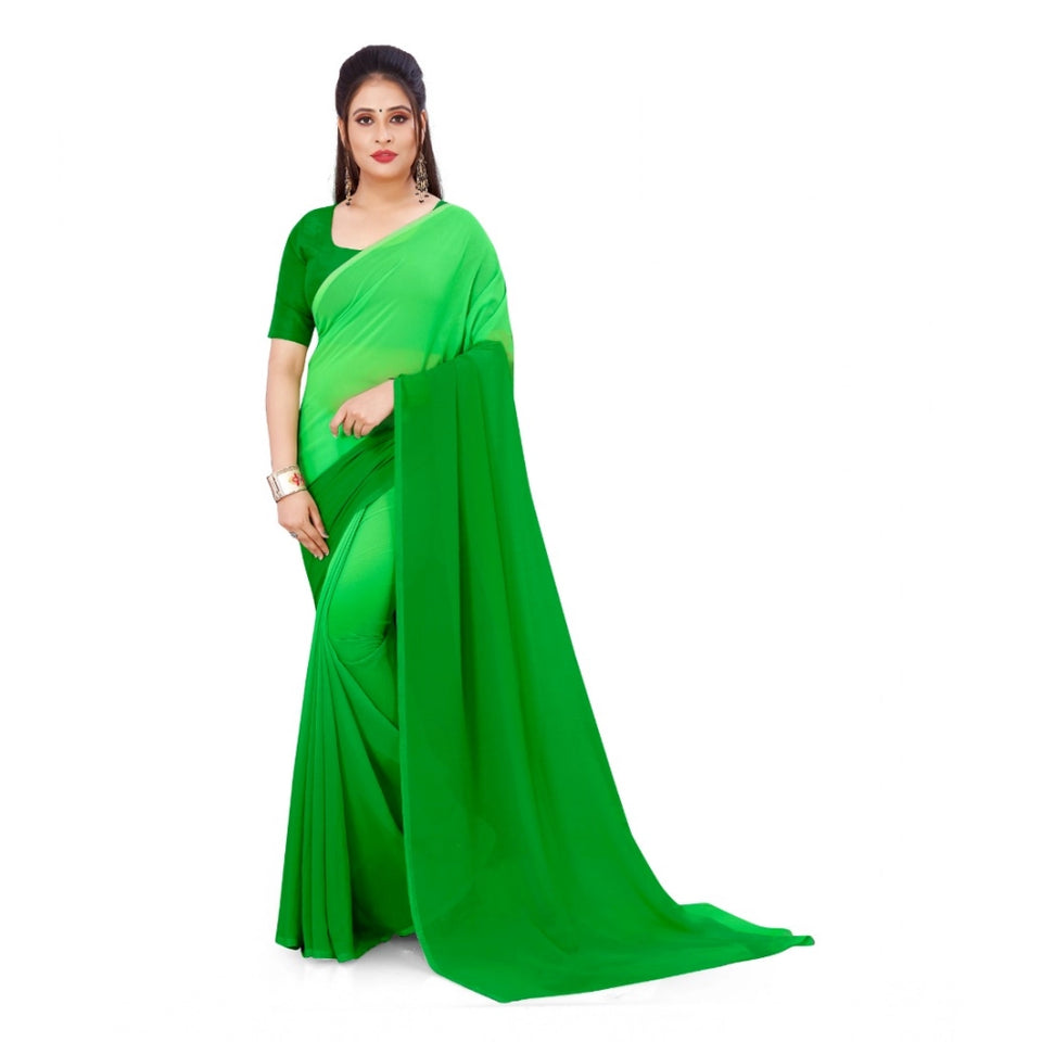 Generic Women's Georgette Solid Saree With Unstitched Blouse 5.5Mtr (Green)