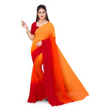 Generic Women's Georgette Solid Saree With Unstitched Blouse 5.5Mtr (Orange)