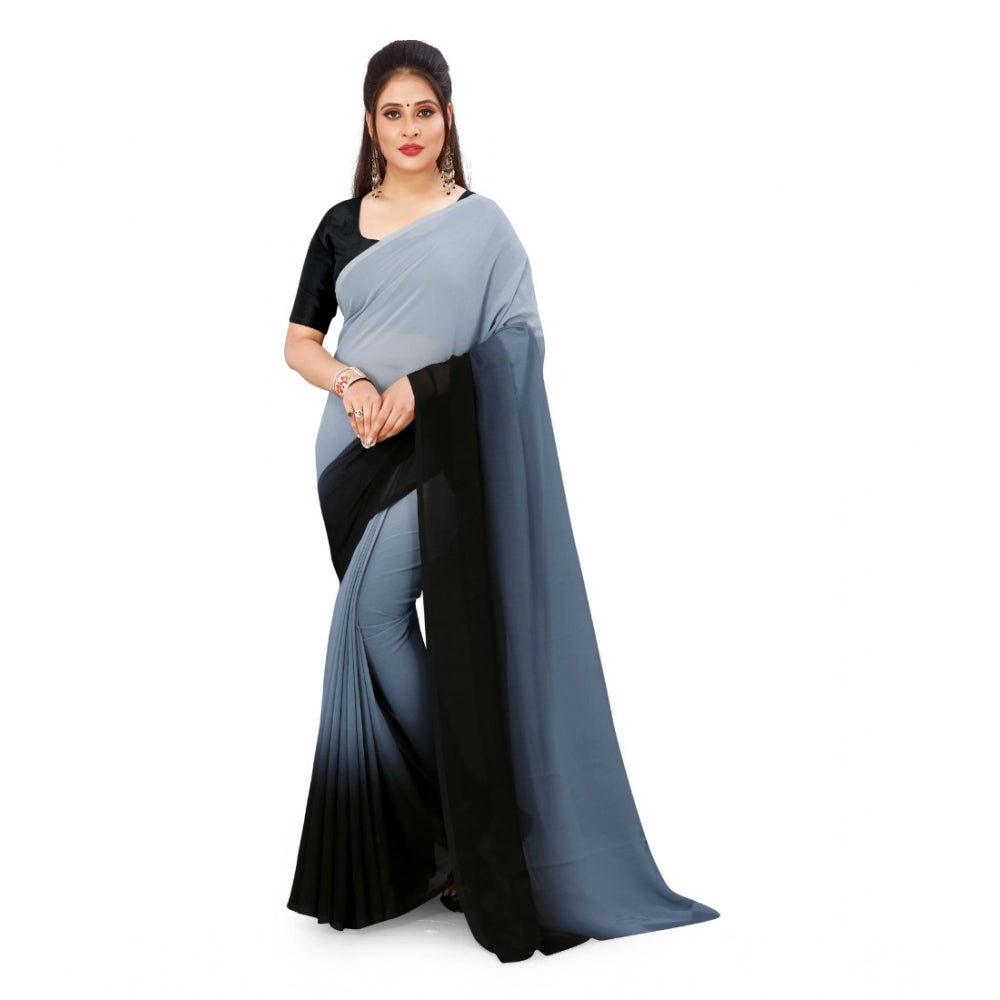 Generic Women's Georgette Solid Saree With Unstitched Blouse 5.5Mtr (Grey)