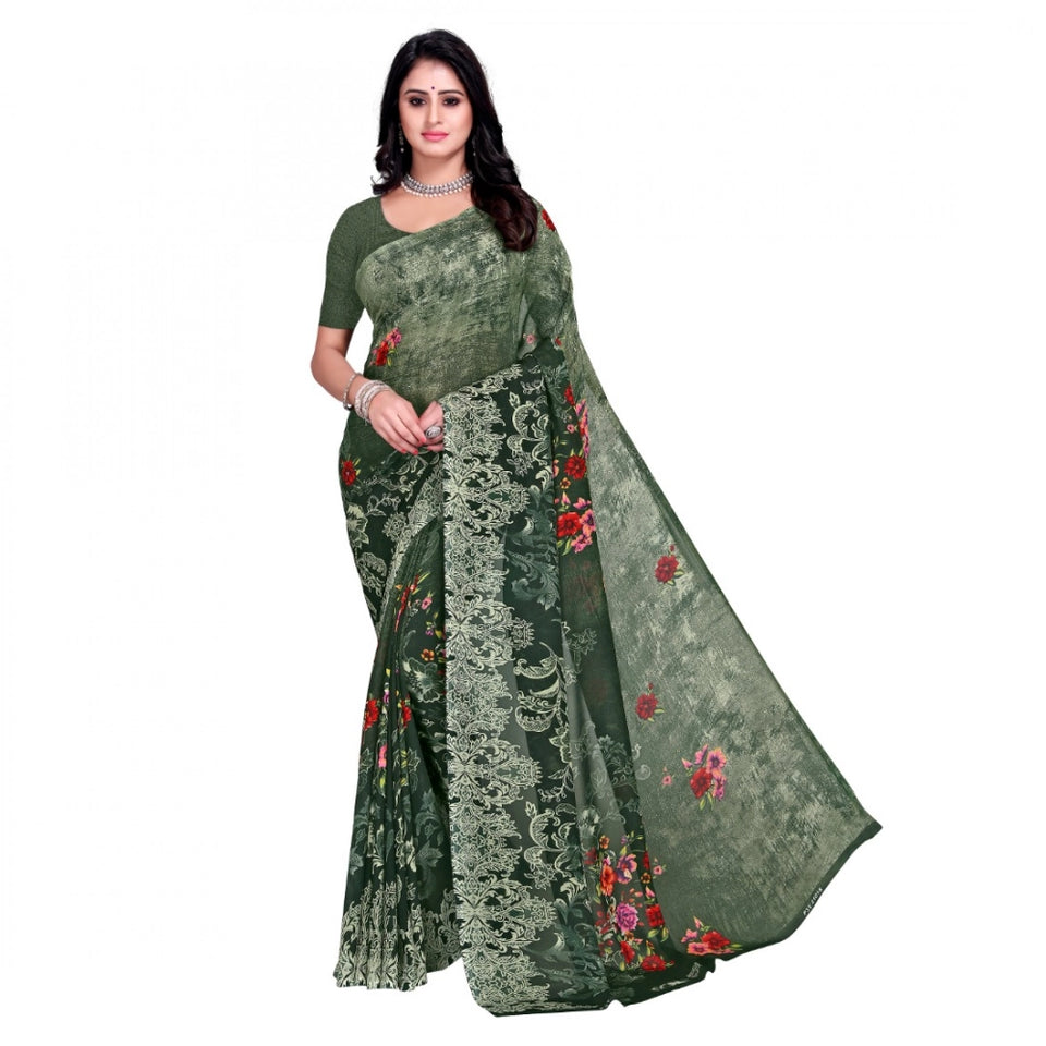 Generic Women's Faux Georgette Printed Saree With Unstitched Blouse 5.5Mtr (Green)