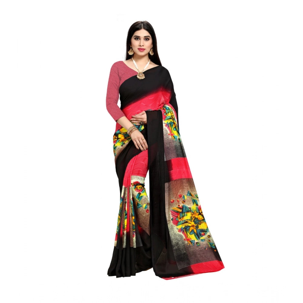 Generic Women's Georgette Printed Saree With Unstitched Blouse 5.5Mtr (Pink)
