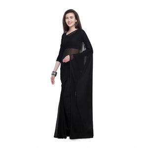 Generic Women's Dyed Solid Saree With Unstitched Blouse 5.5Mtr (Black)