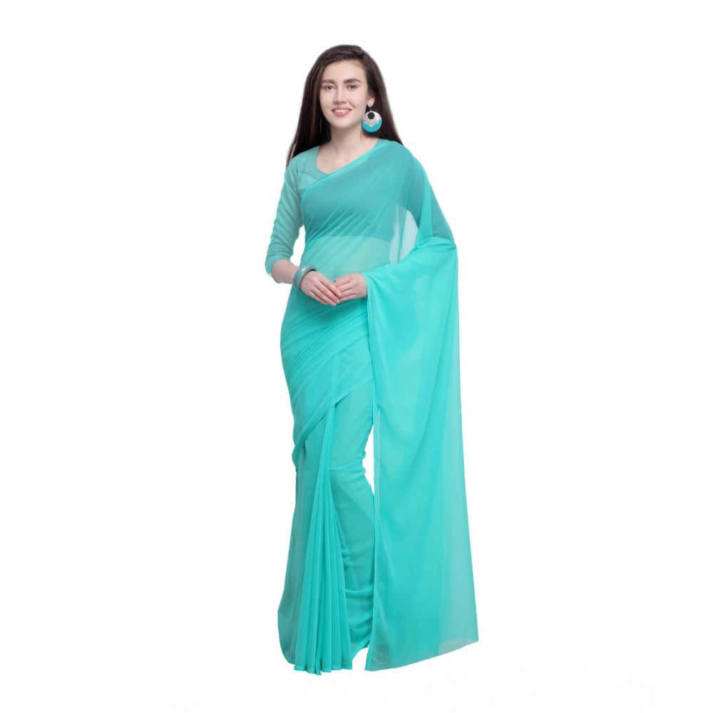 Generic Women's Dyed Solid Saree With Unstitched Blouse 5.5Mtr (Seablue)