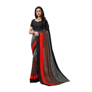 Generic Women's Georgette Printed Saree With Unstitched Blouse 5.5Mtr (Black)