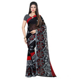 Generic Women's Georgette Printed Saree With Unstitched Blouse 5.5Mtr (Black)