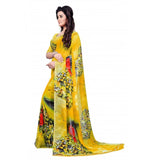 Generic Women's Faux Georgette Printed Saree With Unstitched Blouse 5.5Mtr (Yellow)