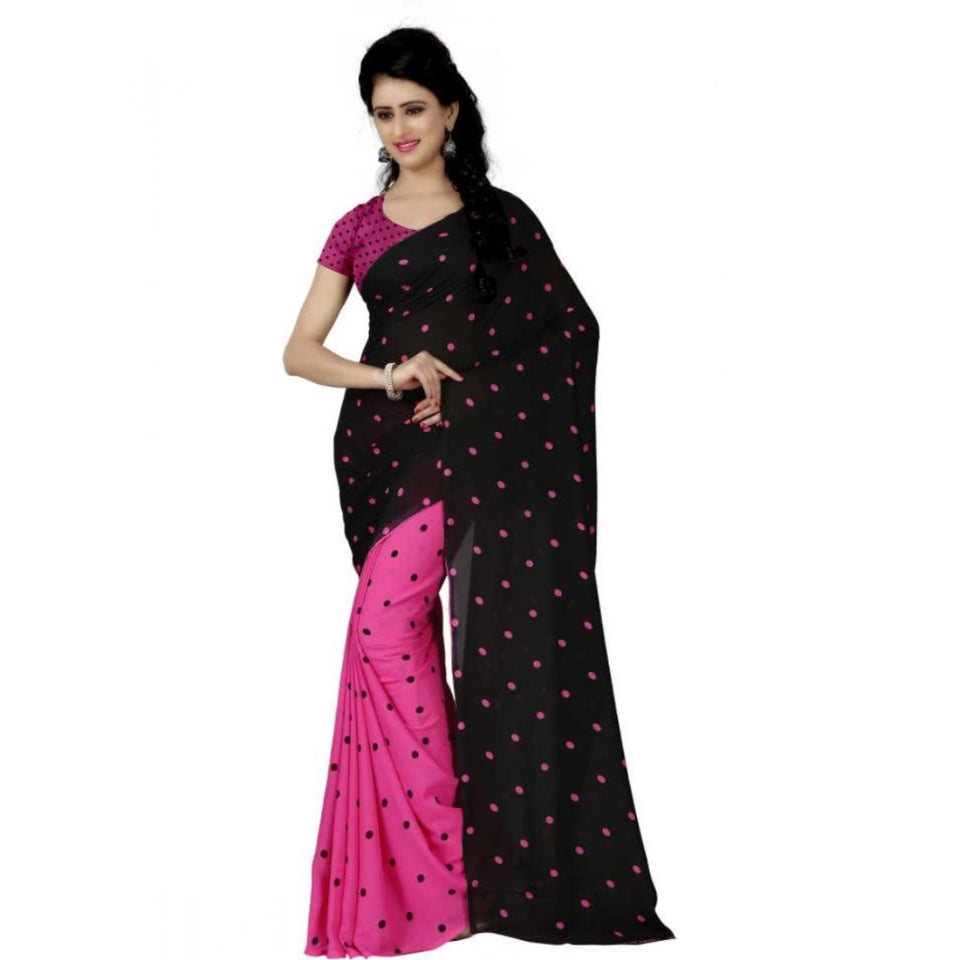 Generic Women's Faux Georgette Printed Saree With Unstitched Blouse 5.5Mtr (Pink)