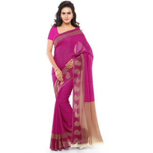 Generic Women's Faux Georgette Printed Saree With Unstitched Blouse 5.5Mtr (Pink)