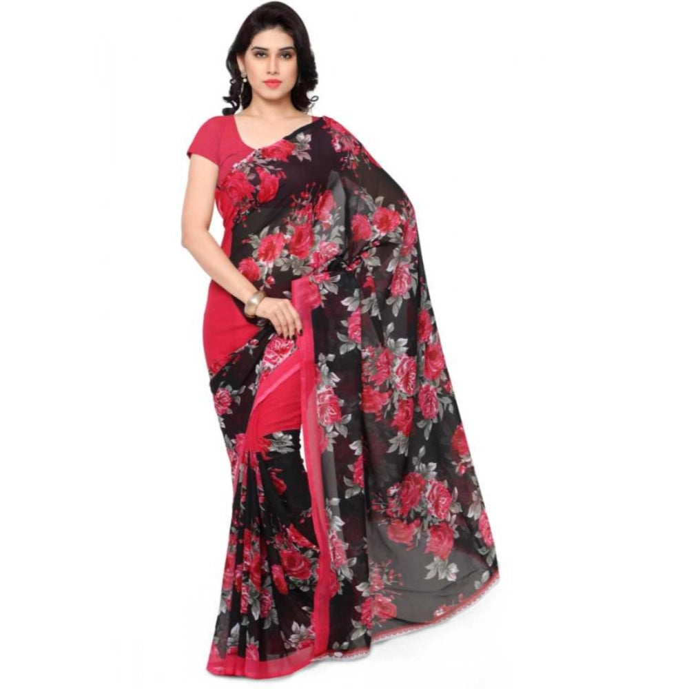 Generic Women's Faux Georgette Printed Saree With Unstitched Blouse 5.5Mtr (Pink)
