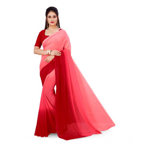 Generic Women's Georgette Solid Saree With Unstitched Blouse 5.5Mtr (Pink)