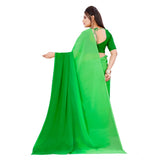 Generic Women's Georgette Solid Saree With Unstitched Blouse 5.5Mtr (Green)