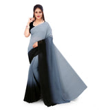 Generic Women's Georgette Solid Saree With Unstitched Blouse 5.5Mtr (Grey)