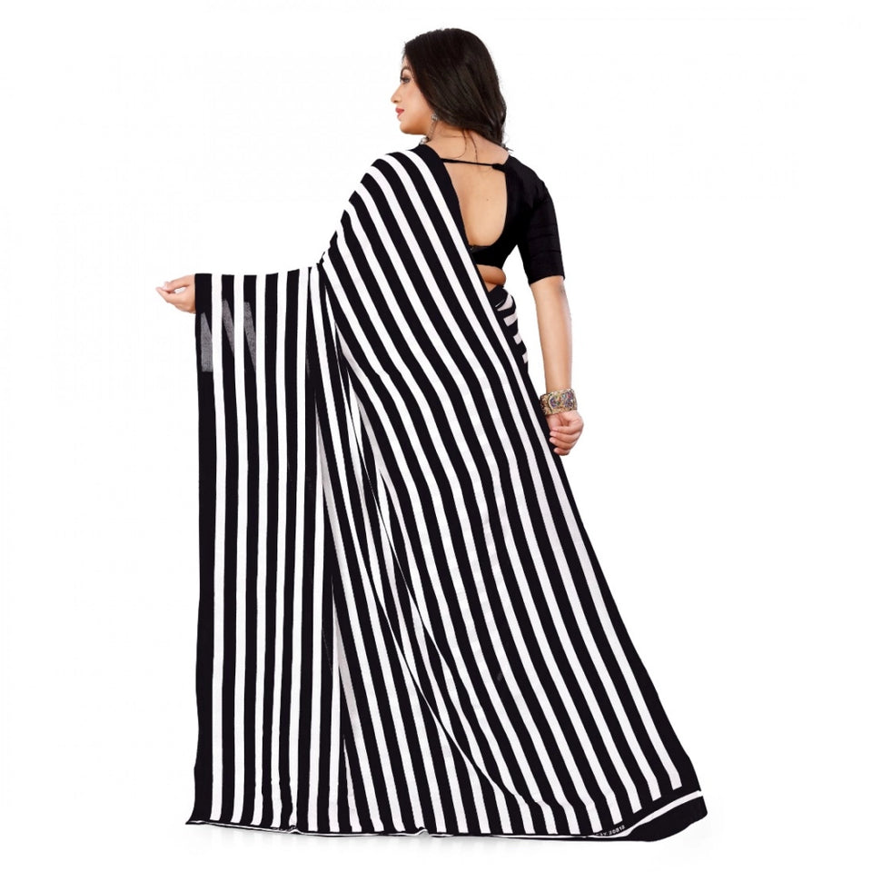 Generic Women's Faux Georgette Printed Saree With Unstitched Blouse 5.5Mtr (Black)