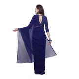 Generic Women's Dyed Solid Saree With Unstitched Blouse 5.5Mtr (Dark Blue)